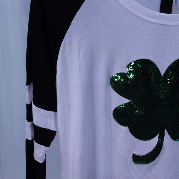 Black and White Sequin Shamrock Women's Long Sleeve Top - Picture 3 of 9